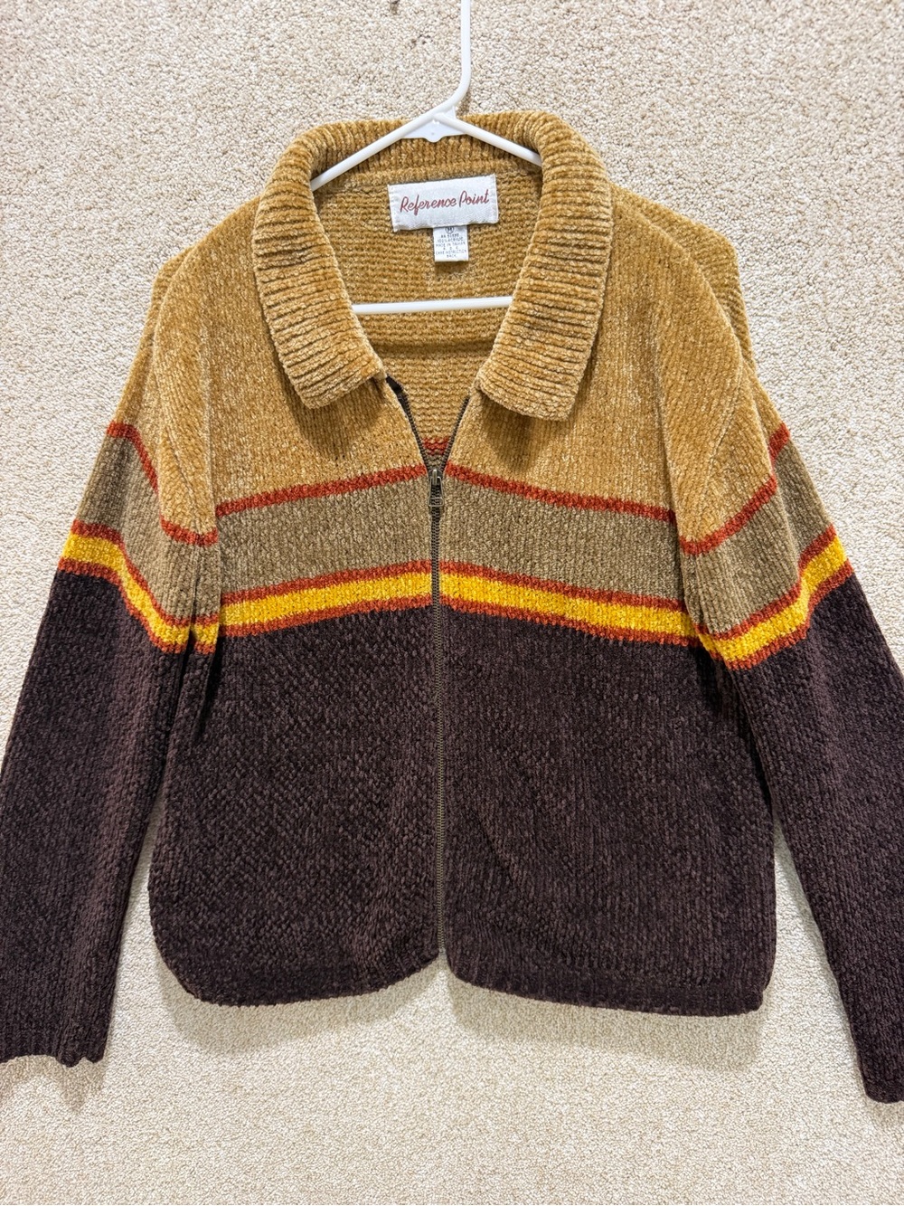 Retro 70s zipper cardigan fall groovy preppy medium lounge upcycle fix rescue